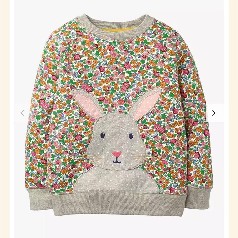 NWOT Mini Boden Girls' Floral Bunny Applique Sweatshirt